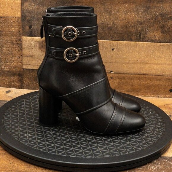 LANVIN OLIVER WOMENS BOOTS BLACK LEATHER BOOTIES DOUBLE STRAP CASUAL SZ 9.5B - Picture 9 of 13